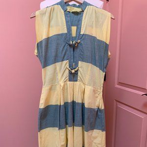 Vintage 50s A-Line Summer Dress in Yellow and Green Stripe Size M